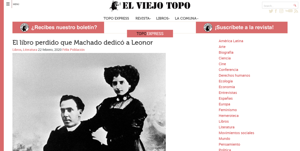 El libro perdido que Machado dedicó a Leonor _ Literatura _ El Viejo Topo
